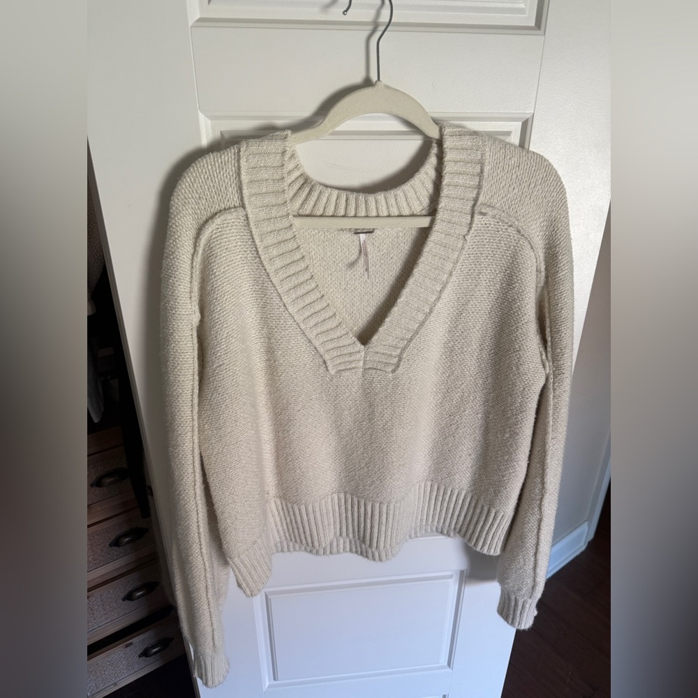 Free People Rae V-neck Sweater, ivory, size S - Picture 4 of 7